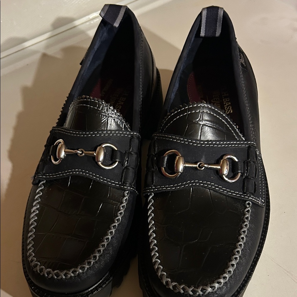 Classic Black Loafers with Silver Detailing